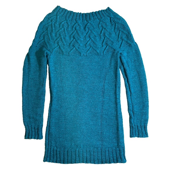 BNWOT Hand Knit Tunic Sweater in Teal Heather Green Size S - Picture 2 of 8